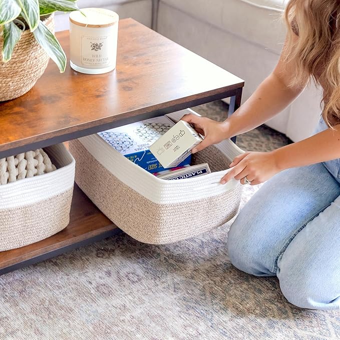 NaturalCozy Storage Baskets 16.8?쓝13?쓝7.6??Cotton Rope Woven Baskets for Organizing 3-Pack | Toy Storage Bins | Basket for Shelves, Laundry, Blanket, Clothes, Closet, Kitchen, Bathroom, Gifts