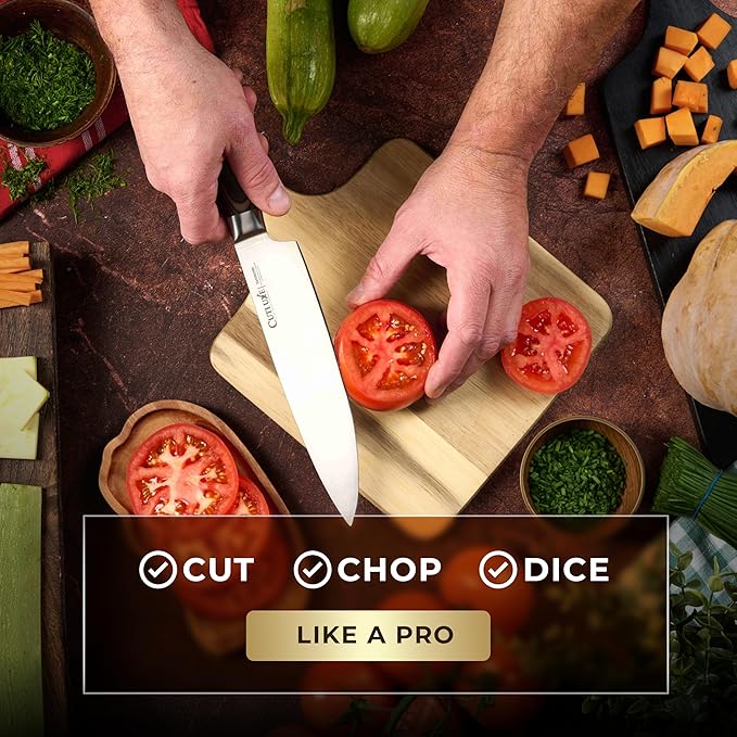 Cutluxe Chef Knife ??Ultra Sharp 8" Japanese Kitchen Knife, High Carbon Stainless Steel Blade, Full Tang Pakkawood Handle ??Shinobi Series