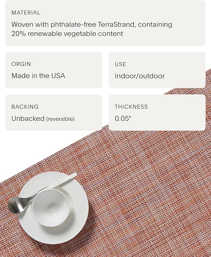 Chilewich Mini Basketweave Placemats in Cinnamon - Set of 4 - Easy Care Woven Tabletop Textiles - Indoor/Outdoor - 19.25" x 14" Oval