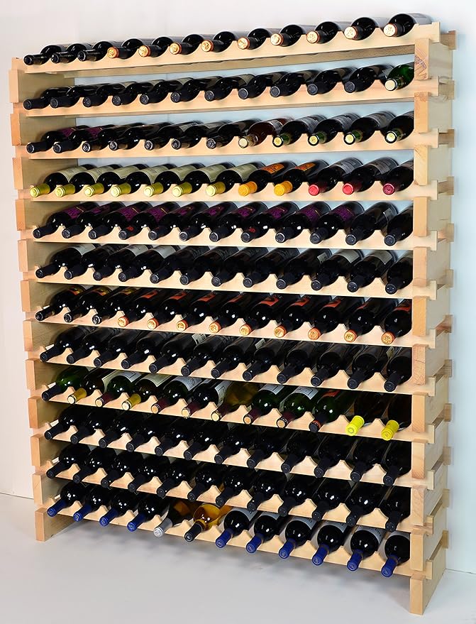 Modular Wine Rack Beechwood 48-144 Bottle Capacity 12 Bottles Across up to 12 Rows Newest Improved Model (144 Bottles - 12 Rows)