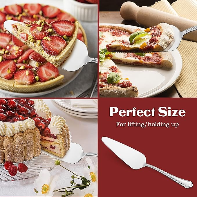 5-Piece Pie Server, E-far Stainless Steel Cake Server Spatula Cutter for Pastry Cheese Pizza, Serrated Edge with Scalloped Handle, Mirror Polished & Dishwasher Safe-9 Inch
