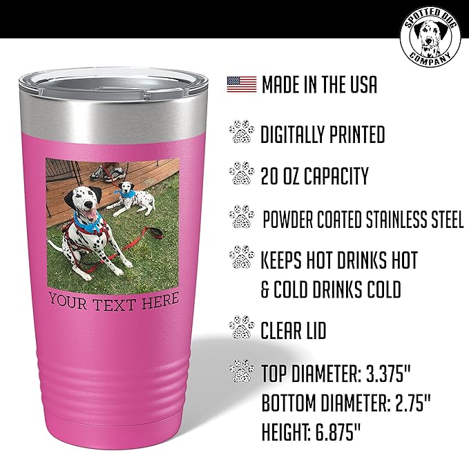 Personalized 20oz (17 Colors) Photo Picture Printed Insulated Stainless Steel Powder Coated Tumbler with Lid ??Customized Mom Mother's Day Gift Gift for Men, Custom Mum Women Dad Men (Pink)