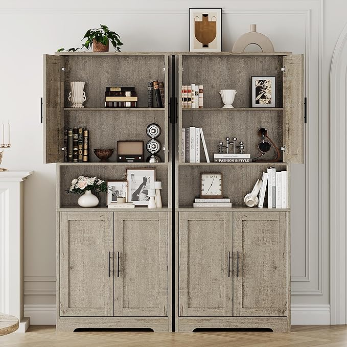 70" Tall White Pantry Cabinet with Doors, Freestanding Storage Cabinet with Adjustable Shelves for Kitchen, Dining Room, Bathroom, Living Room,Gray