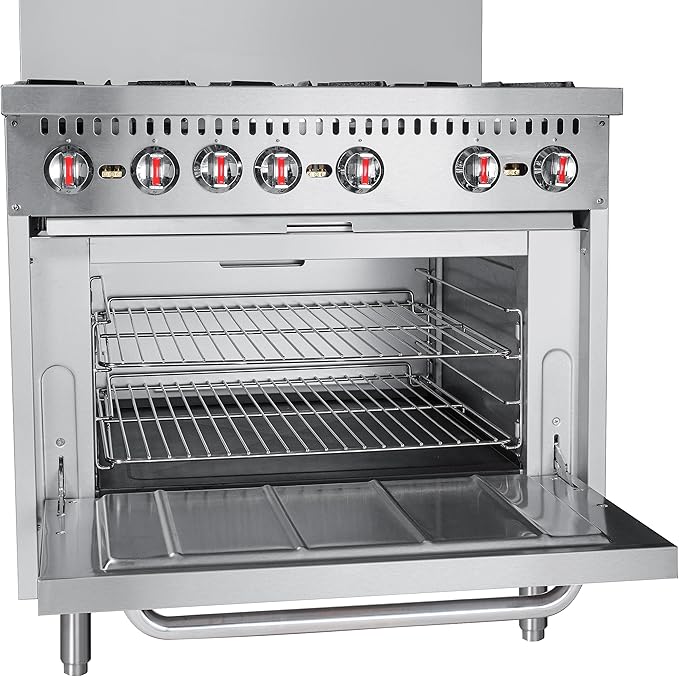 KoolMore 36 in. 6 Burner Commercial Liquid Propane Range with Oven (KM-CR36-LP)