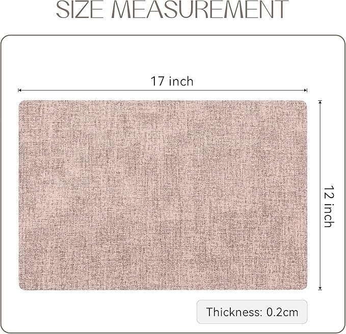 Romanstile Vinyl Placemats Set of 6-12 X 17 Inch - Heat Resistant Place Mats 100% Waterproof Oilproof Wipeable Reversible Faux Leather Table Mats for Kitchen, Dining, Party, Outdoor, Pink