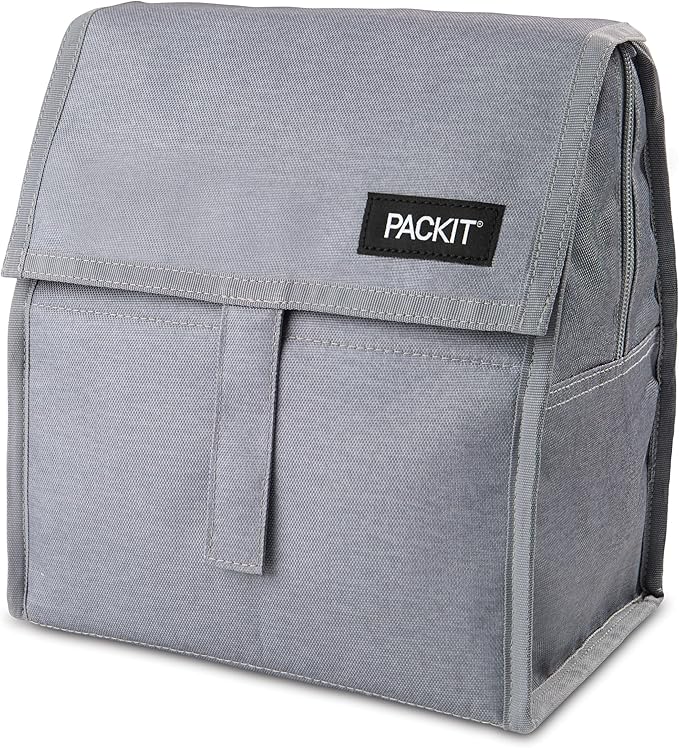 PackIt짰 Freezable Lunch Bag, Gray Fog, Built with ECOFREEZE짰 Technology, Foldable, Reusable, Zip and Velcro Closure with Buckle Handle, Designed for Work Lunches and Fresh Lunch On the Go