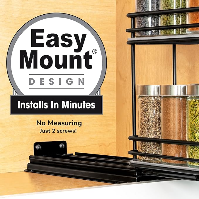 LYNK PROFESSIONAL짰 Pull Out Spice Rack Organizer for Inside Kitchen Cabinets - 4-3/8 inch Wide - Slide Out Drawer ??Black Sliding Spice Cabinet Organization Shelf Racks - 2 Tier