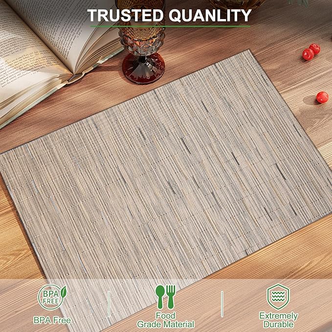 BETEAM Placemats Set of 12, Woven Vinyl Placemat for Dining Table Washable Wipeable Kitchen Place Mats Durable Indoor Outdoor Table Mats