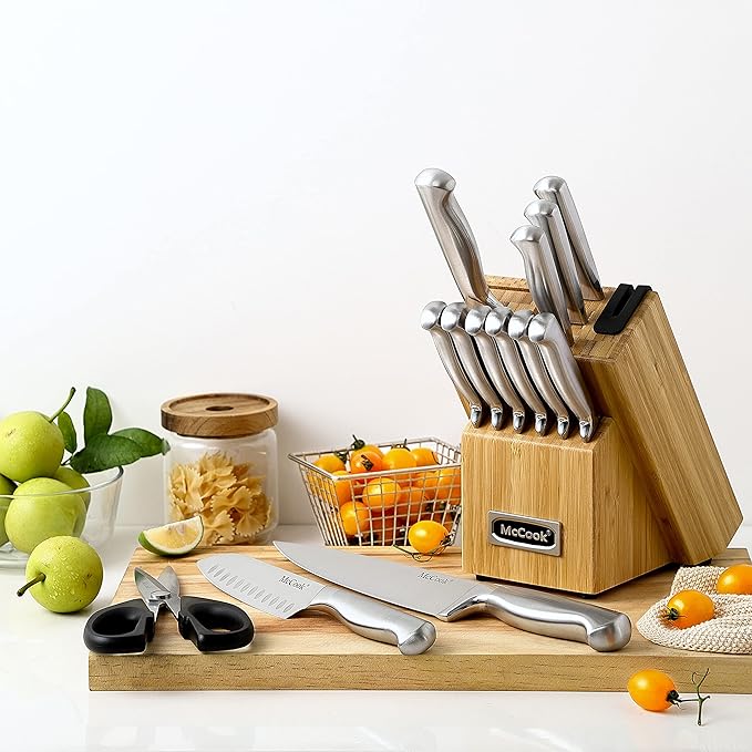 McCook짰 Knife Sets,German Stainless Steel Knife Block Sets with Built-in Sharpener