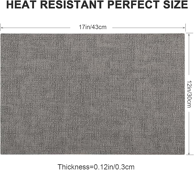 LANDVIEW Leather Heat Resistant Placemats Set of 6 Waterproof Wipeable Washable PU Table Mats,Easy to Clean Anti-Slip Place Mats (Smokey Grey, 6)
