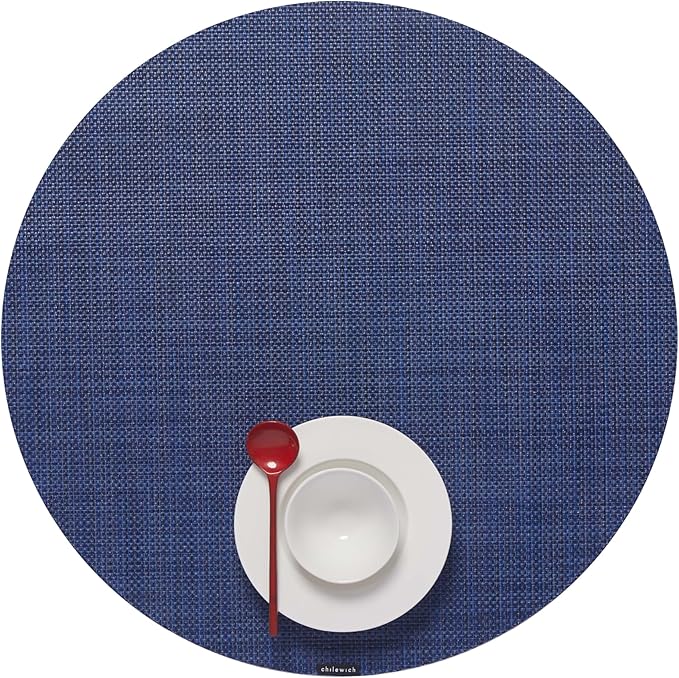 Chilewich Mini Basketweave Placemats in Indigo - Set of 4 - Easy Care Woven Tabletop Textiles - Indoor/Outdoor - 15" Round