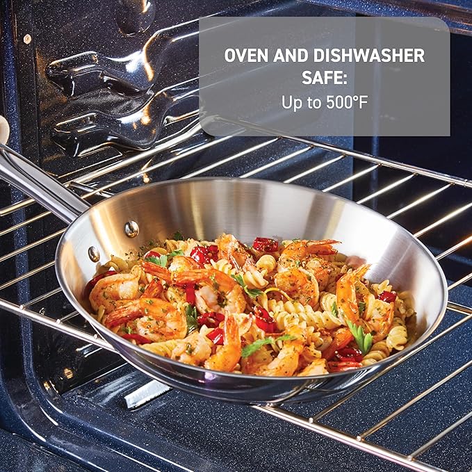 T-fal Stainless Steel Cookware Set, 11 Piece, Induction Cookware, Oven Safe to 500째F, Kitchen Cooking Set w/Fry Pans, Pots and Pans, Dutch Oven, Saucepans, Kitchen Essentials, Silver