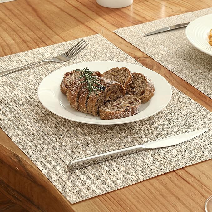 Leetaltree 6PC Grey& 6PC Beige Placemats Set of 12 - Heat Resistant Non-Slip Place mats for Dining Table, Washable Durable PVC Vinyl Woven Table Mats竊?PC Grey&6PC Beige竊? Grey&beige