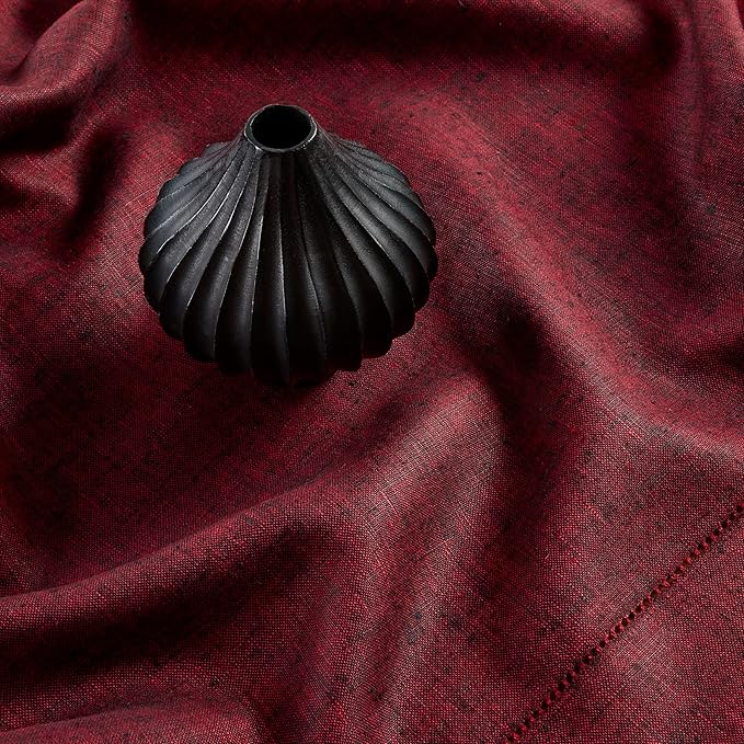 Solino Home Linen Square Tablecloth 52 x 52 Inch - 100% Pure Linen Red Garnet Table Throw - Milan Hemstitch, Machine Washable Table Cloth for Valentines, Winter