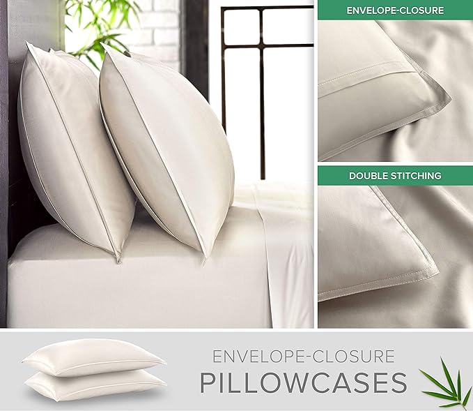 Pure Bamboo King Sheets, Genuine 100% Organic Viscose Derived from Bamboo Bed Sheet Set, Luxuriously Soft & Cooling, Double Stitching, 2 Year Quality Promise (King, Ivory)