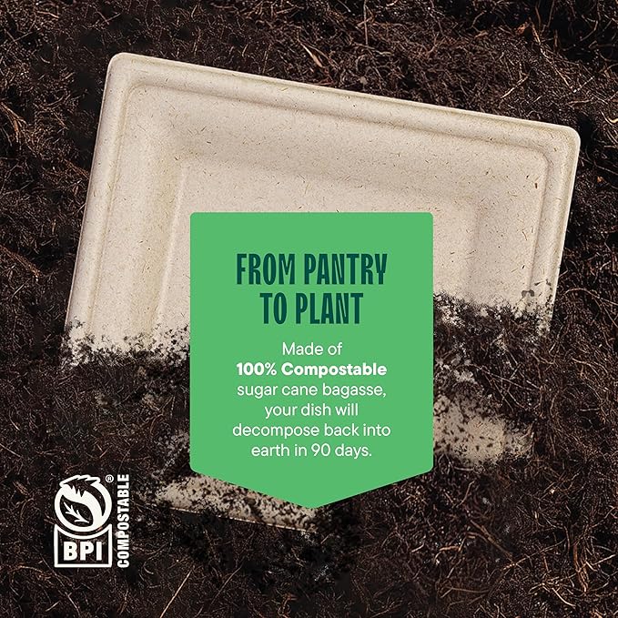 100% Compostable Square Paper Plates [50-Pack] - {PFAS-Free} - {BPI Certified} - [8 Inch] Heavy Duty, Eco-Friendly, Biodegradable Bagasse Dinner Plates - Natural Brown 8" Square Plate by Stack Man