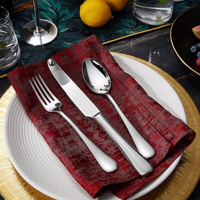 KEAWELL Premium Verona 65-Piece Silverware Set for 12 ??Heavy Duty 18/10 Stainless Steel, Brilliant Mirror Finish, Smooth Edges, Dishwasher Safe (65, Silver)