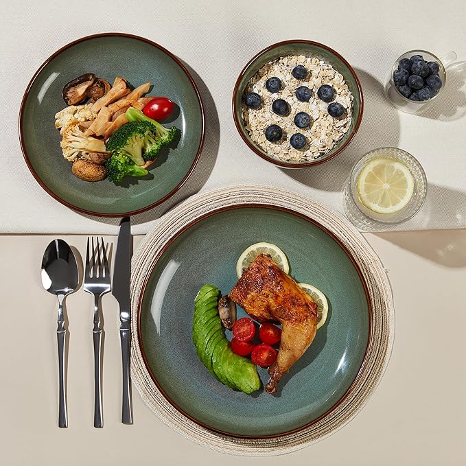 Dinnerware Sets Service for 12, Brown Green