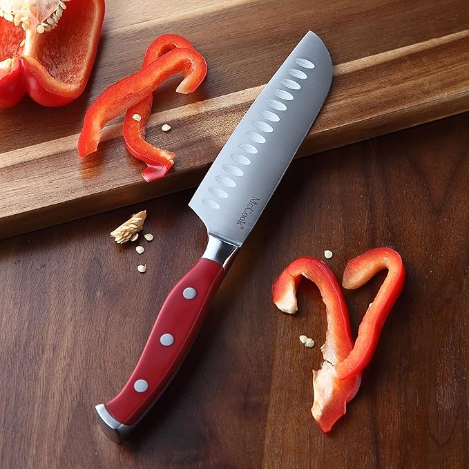 McCook짰 Stainless Steel Kitchen Knife Sets with Wooden Block, Kitchen Scissors and Built-in Sharpener, Red