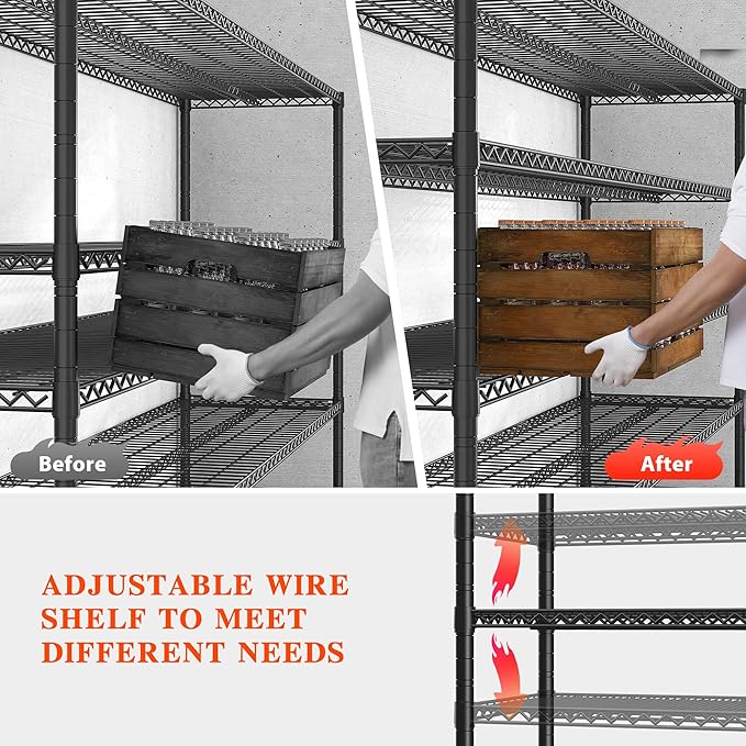 3200LBS Storage Shelves Wire Shelving with Wheels,Adjustable Garage Shelving Heavy Duty Steel Metal Shelving Unit Shelf Rack for Warehouses,Garage,Kitchen,School,Commercial,73" H X 60?쓂 X 18" D