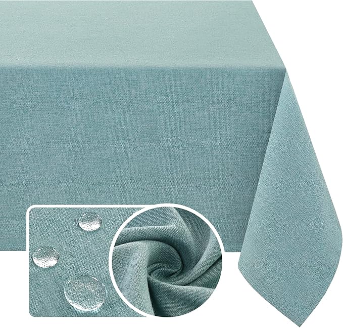 H.VERSAILTEX Linen Textured Tablecloth 60 x 84 Waterproof Decorative Table Cloth Spill-Proof Linen Look Cover for Party Table Extra Soft and Thick Fabric Wrinkle Free, Heather Aqua