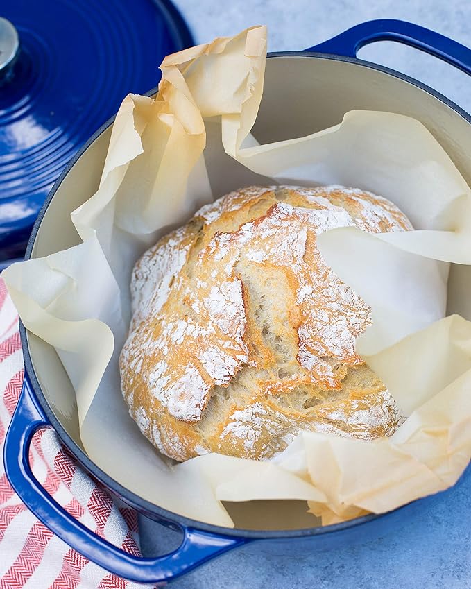 Lodge 6 Quart Enameled Cast Iron Dutch Oven with Lid ??Dual Handles ??Oven Safe up to 500째 F or on Stovetop - Use to Marinate, Cook, Bake, Refrigerate and Serve ??Indigo