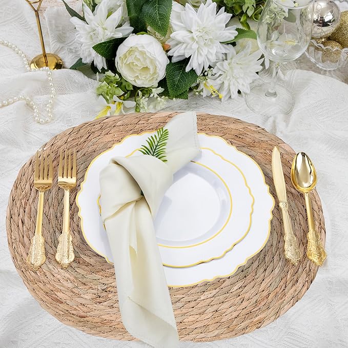 Oval Woven Placemats Set of 8, 16"x 12"Braided Rattan Table Mats,Farmhouse Rattan Chargers for Dinner Plates,Boho Vintage Table Mats for Christmas Home Dining Kitchen Parties Decoration