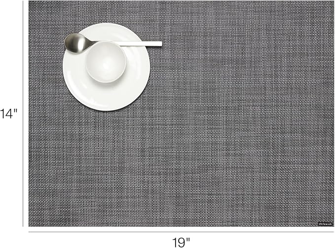 Chilewich Mini Basketweave Placemats in Cool Grey - Set of 4 - Easy Care Woven Tabletop Textiles - Indoor/Outdoor - 19" x 14" Rectangle