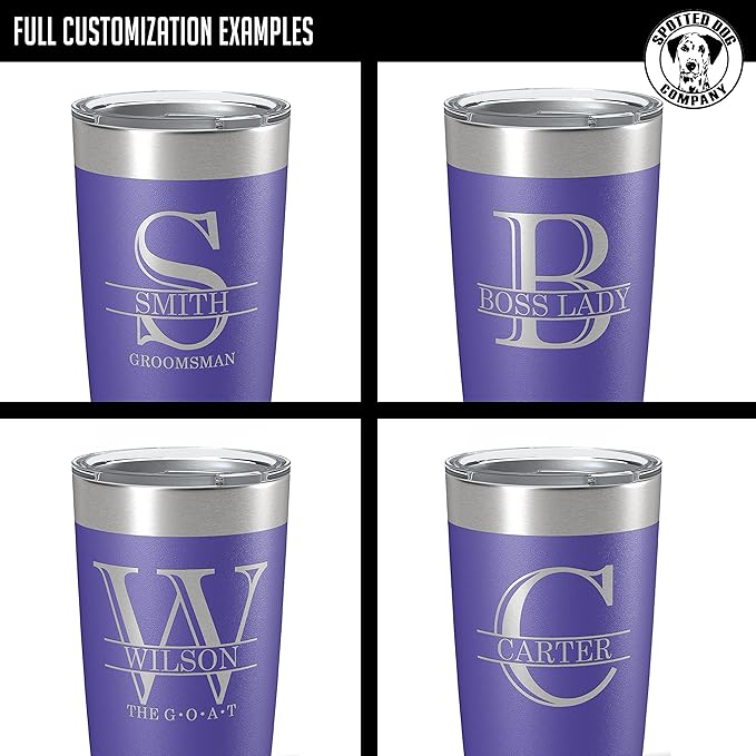 Personalized 20oz (17 Colors) Powder Coated Insulated Stainless Steel Tumbler with Lid, Custom Etched, Customized Engraved Gift Idea for Women Men Her Him, Halpert Monogram Initial Name (Purple)