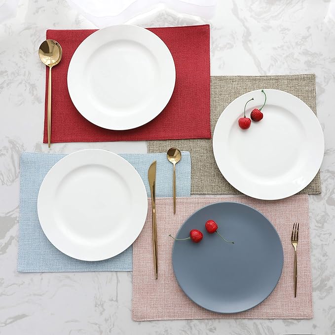 Home Brilliant Placemats Set of 6 Red Place Mats Decoration Heat Resistant Dining Table Place Mats Machine Washable Valentine's Day Kitchen Table Mats, 13x19 inch, Burgundy