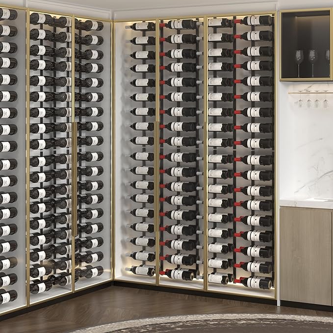 CharaVector Wall Mount Wine Rack (Holds 54 Bottles 3PCS), DIY 1/2 Wall Wine Rack for Wine Bottles, Liquor, Champagne, Black Metal Wine Bottle Holder for Home and Kitchen Decor