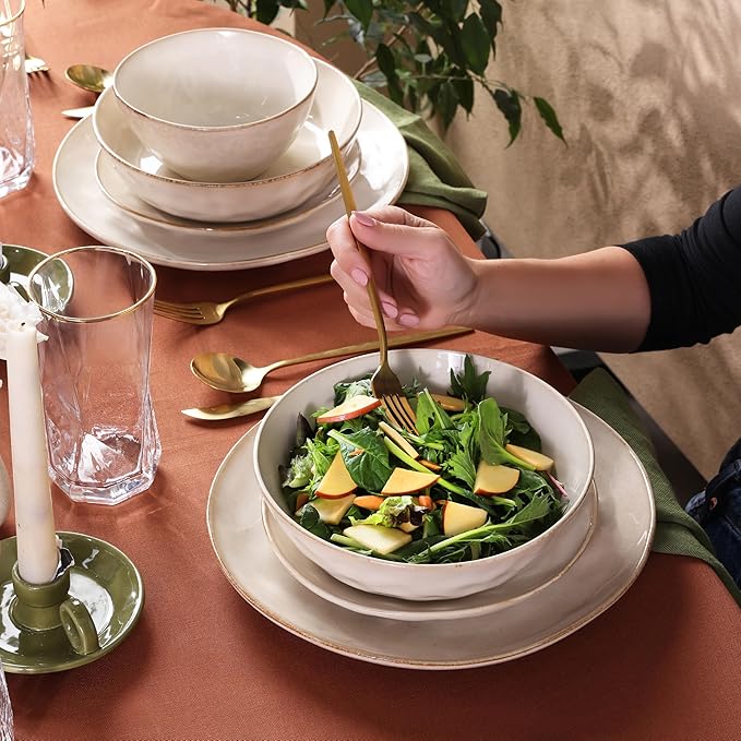 Karaca Aria Reactive Tableware Set for 6 People, 24 Pieces, Beige, Dining Tableware, Unique in The Foreground, Natural Colours, Cleanable and Durable
