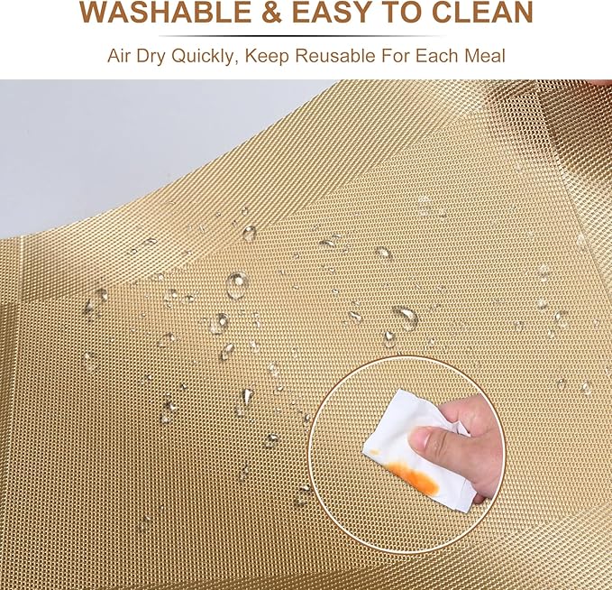 BETEAM Placemats Set of 6, Woven Vinyl Placemat for Dining Table Washable Wipeable Kitchen Place Mats Durable Indoor Outdoor Table Mats