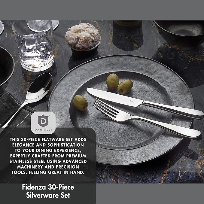 Silverware Set for 6 ??18/10 Stainless Steel Flatware, Mirror Finish, Dishwasher Safe, Durable and Balanced Utensils, Modern Tableware (30-Piece Set, Fidenza)