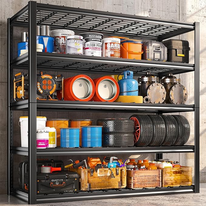 REIBII 48.2'' W Garage Shelving, 3010LBS Storage Shelves Heavy Duty, 5 Tier Adjustable Metal Shelving Unit for Warehouse, Garage, Basement, 48.2" W x 24.5" D x 72" H