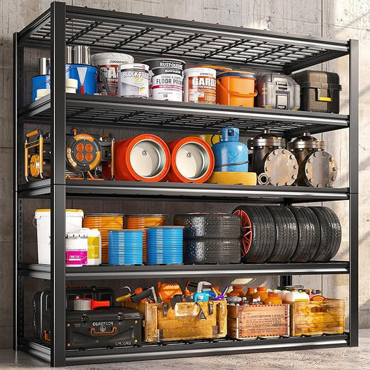 REIBII 48.2'' W Garage Shelving, 3010LBS Storage Shelves Heavy Duty, 5 Tier Adjustable Metal Shelving Unit for Warehouse, Garage, Basement, 48.2" W x 24.5" D x 72" H