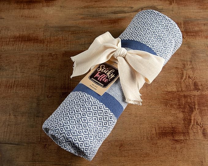 Sticky Toffee Cotton Placemats Set of 4 ??Blue Woven 14x19 in Table Mats for Kitchen or Dining Table, Boho Style, Washable Cloth Placemats