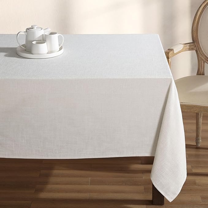 Laura Ashley Harper Luxuriously Smooth Fabric Tablecloth for Formal or Casual Dining, Holiday, Banquet, Wedding or Party, 60" x 120", Ivory