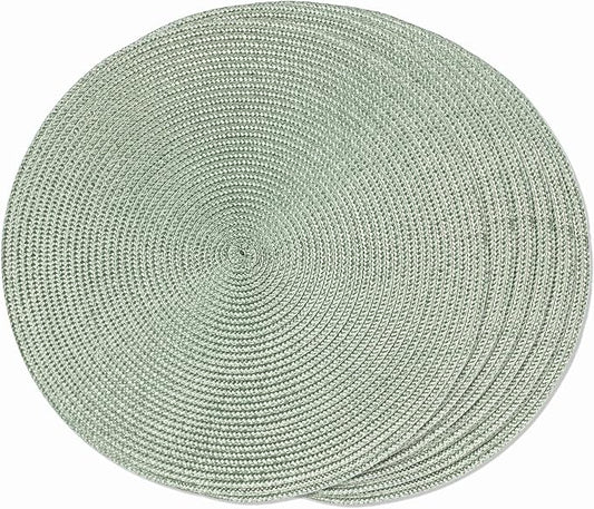 FunWheat Round Braided Placemats Set of 6 Place Mats for Dining Tables Woven Washable Non-Slip Table mats 15 inch(Fog Green, 6pcs)