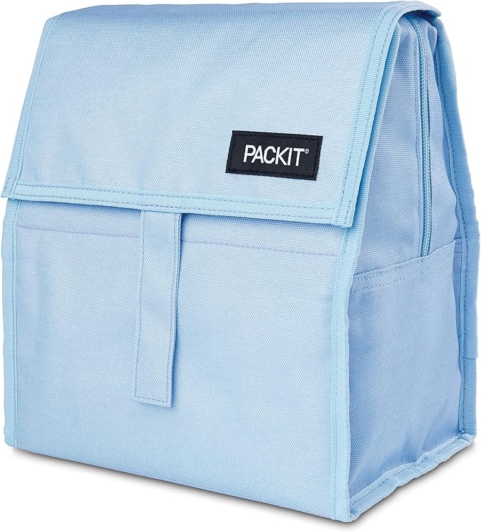 PackIt짰 Freezable Lunch Bag, Sky Blue, Built with ECOFREEZE짰 Technology, Foldable, Reusable, Zip and Velcro Closure with Buckle Handle, Designed for Work Lunches and Fresh Lunch On the Go