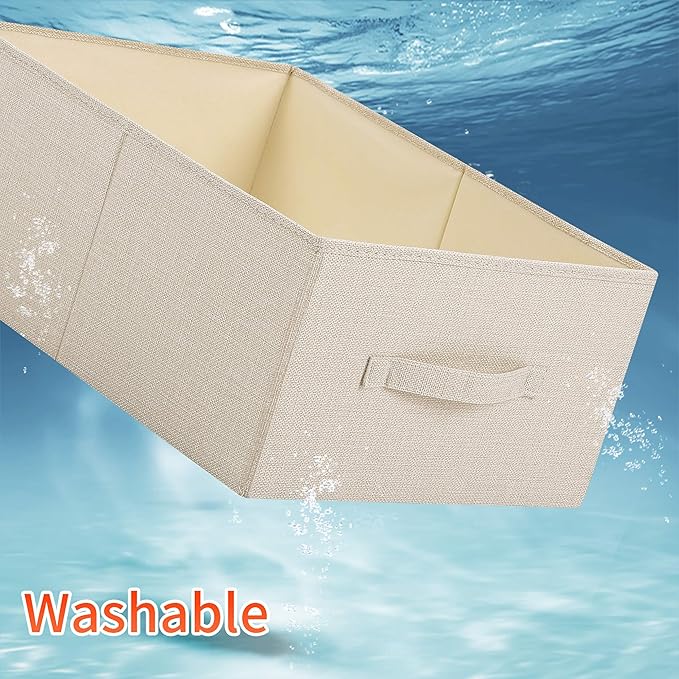 Linen Folding Storage Bins, 3 Pack Large Storage Baskets, Washable, Clothing Storage Bins with Handle, Closet Organizer for Storage Sweater,Sheets(Beige, 18쩍"x13쩍"x8쩍")