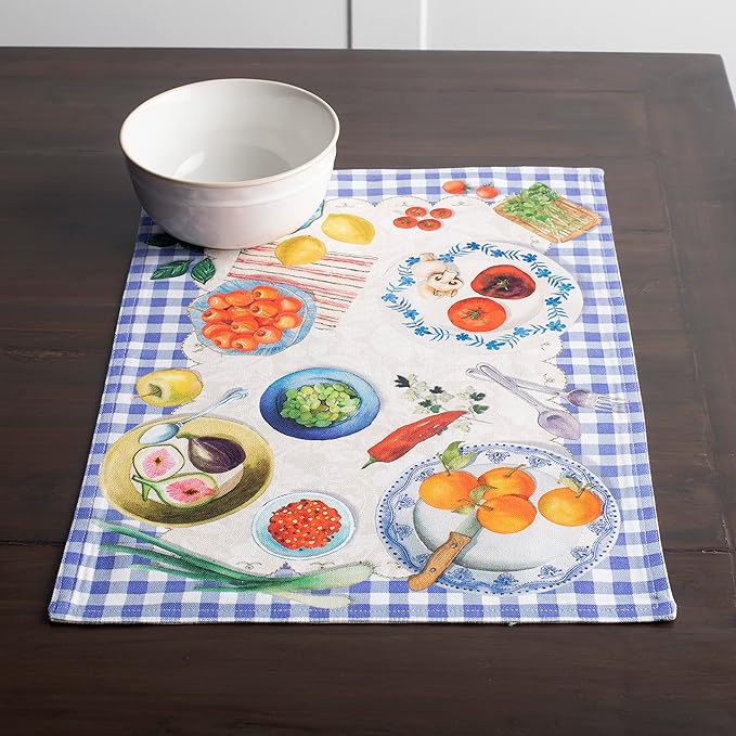 Maison d' Hermine Placemats Set of 4 100% Cotton Washable Cloth Place Mats, Reusable Table Mats for Kitchen Dining Decoration, Party, Wedding, Restaurant Spring/Summer (Gourmand, 13" x 19")