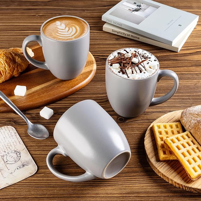 GBhome 16oz Coffee Mugs Set of 6, Large Ceramic Coffee Mugs for Man, Woman, Dad, Mom, Modern Coffee Mugs Set with handle for Tea/Latte/Cappuccino/Milk/Cocoa. Dishwasher&Microwave Safe,Matte Grey