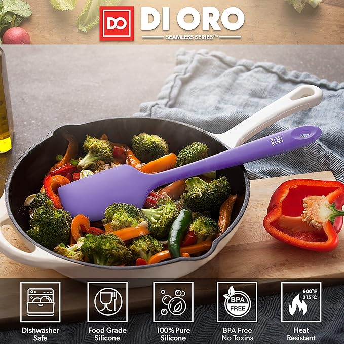 DI ORO Silicone Spatula - 600째F Heat-Resistant Rubber Kitchen Spatula for Baking, Scraping, & Mixing - BPA Free Nonstick Cookware Safe Flexible Utensil for Cooking - Dishwasher Safe (Lavender)