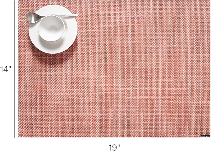 Chilewich Mini Basketweave Placemats in Clay - Set of 4 - Easy Care Woven Tabletop Textiles - Indoor/Outdoor - 19" x 14" Rectangle