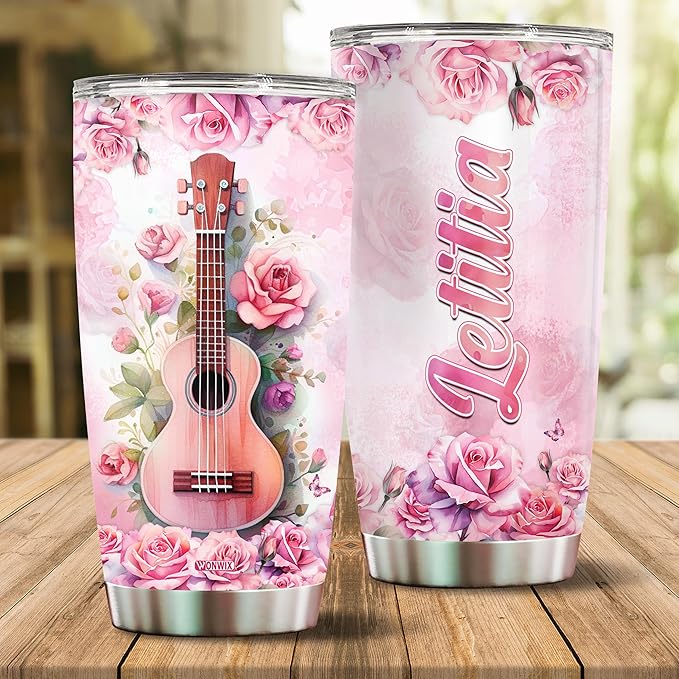 WONWIX Personalized Coffee Tumbler Gift for Ukulele Lover Women, 20oz Insulated Stainless Steel Mug Travel Cup Gifts for Girls, Wife, Daughter, Mom, Christmas, Birthday, Mothers Day, Valentine
