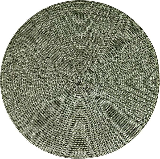 HODJOY Placemat, Round Placemat for Dining Table, Washable Woven Placemats for Christmas, 15 inch, Set of 6, Olive