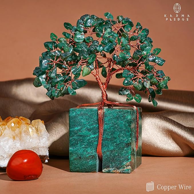 Crystal Tree of Life for Home and Office Decor, Handmade Raw Crystal Base Green Aventurine Chakra Healing Crystal Tree for Positive Energy, Money, Good Luck, Christmas D챕cor, Birthday Gifts for Women