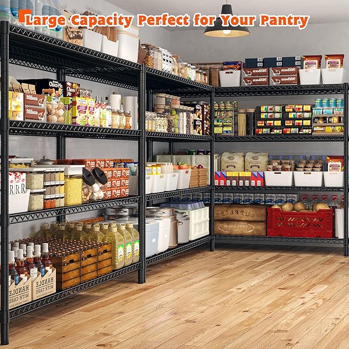 REIBII 60" W 횞24" D횞65.3" H, 4 Tier Wire Shelving 2878LBS Heavy Duty Steel Storage Rack Shelving Adjustable Shelves for Warehouses, Garages, Kitchens, and Commercial Spaces/Premium Wheels 2 Pack