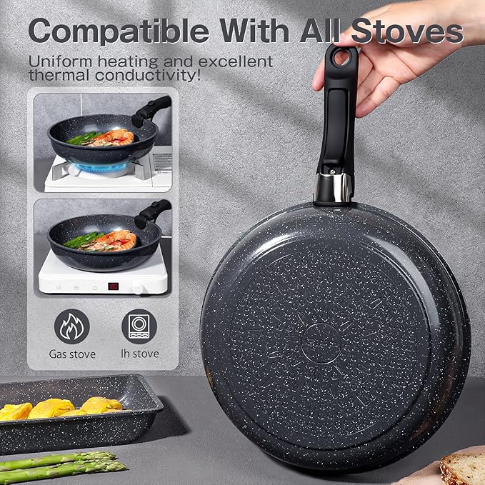 GiPP Ceramic Pots and Pans Set Non Stick, Nonstick Detachable Handle Cookware Sets, Non Toxic Induction Kitchen Pot and Pan with Removable Handle, Healthy RV Cookware, Dishwasher 竊냀ven Safe, 7 Piece